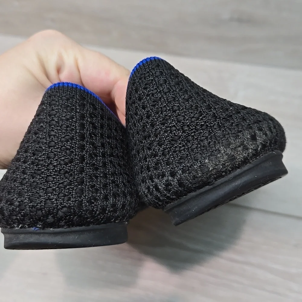 Rothy's Women Black Knit Ballet Flats with Blue Trim Shoes Sz 9.5